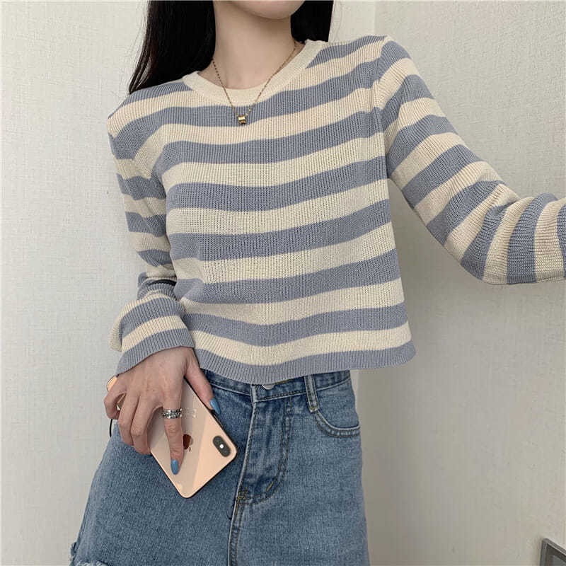 Áo Thun Tay Dài Họa Tiết Kẻ Ngang Hàn Quốc JL-TX-535