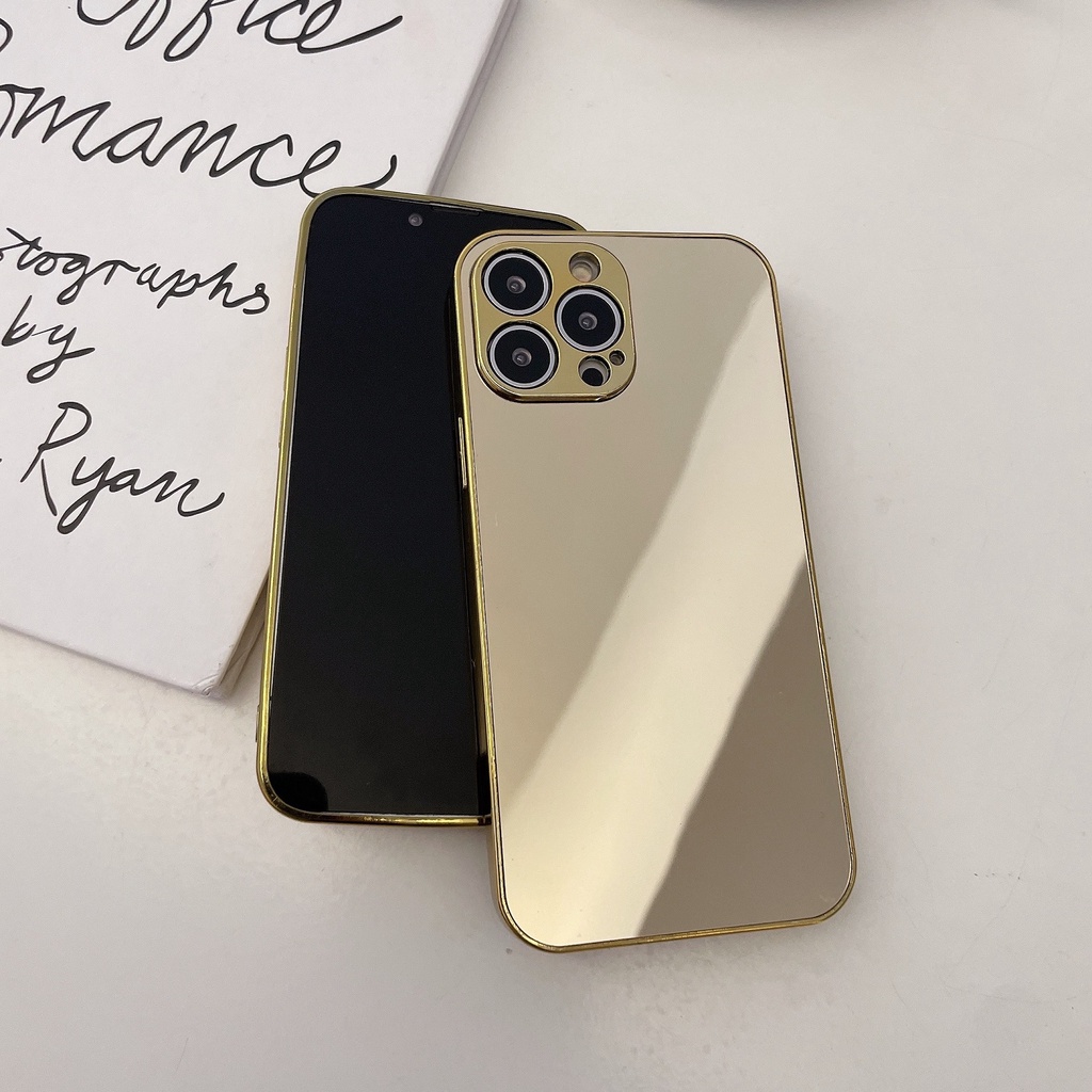 Ốp Điện Thoại acrylic Tráng Gương Màu Vàng Sang Trọng Chống Rơi Cho iphone 7 8 plus x xr xs 11 12 13 14 15 pro max