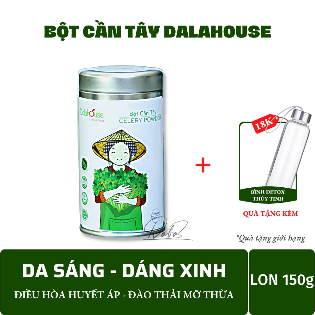 Bột cần tây nguyên chất sấy lạnh Dalahouse ( Lon 150gram) , kháng mỡ hiệu quả, bột cần tây mật ong, đẹp da giảm mụn