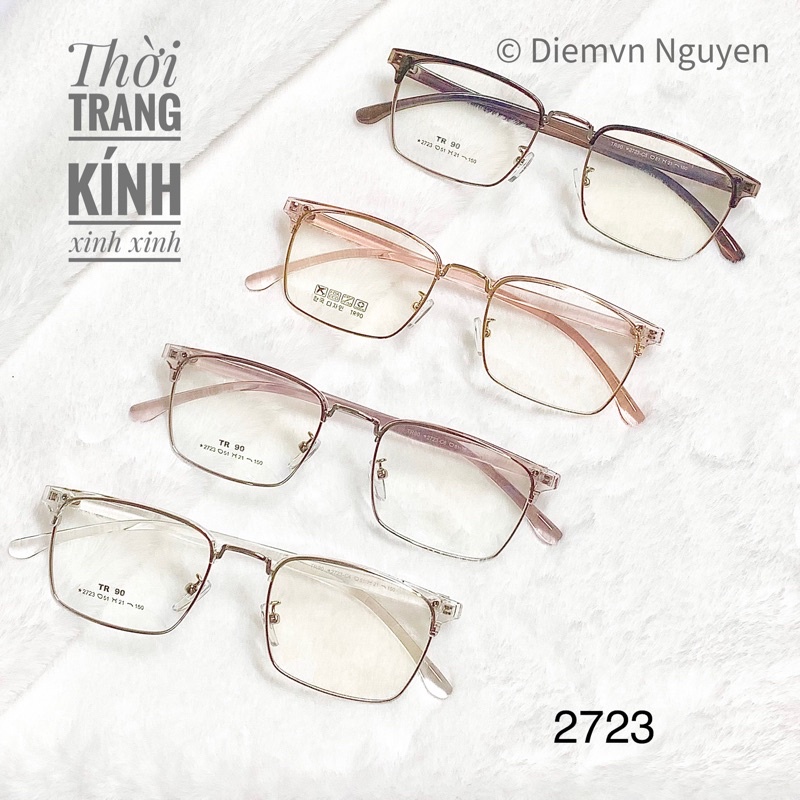 Gọng kính cận thời trang nam nữ 2723_Dáng kính vuông, nhựa dẻo khung kim loại
