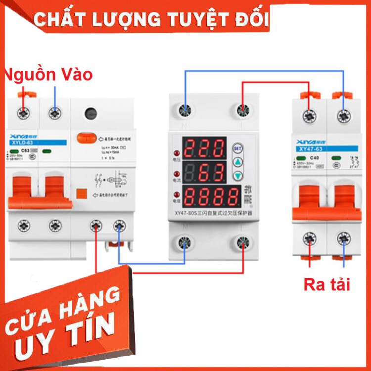Bảo vệ mất trung tính cao cấp hiển thị Vôn - Ampe- Công tơ