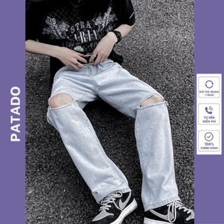 Quần jean nam PATADO dáng baggy ống suông rộng mẫu rách gối mã RG01