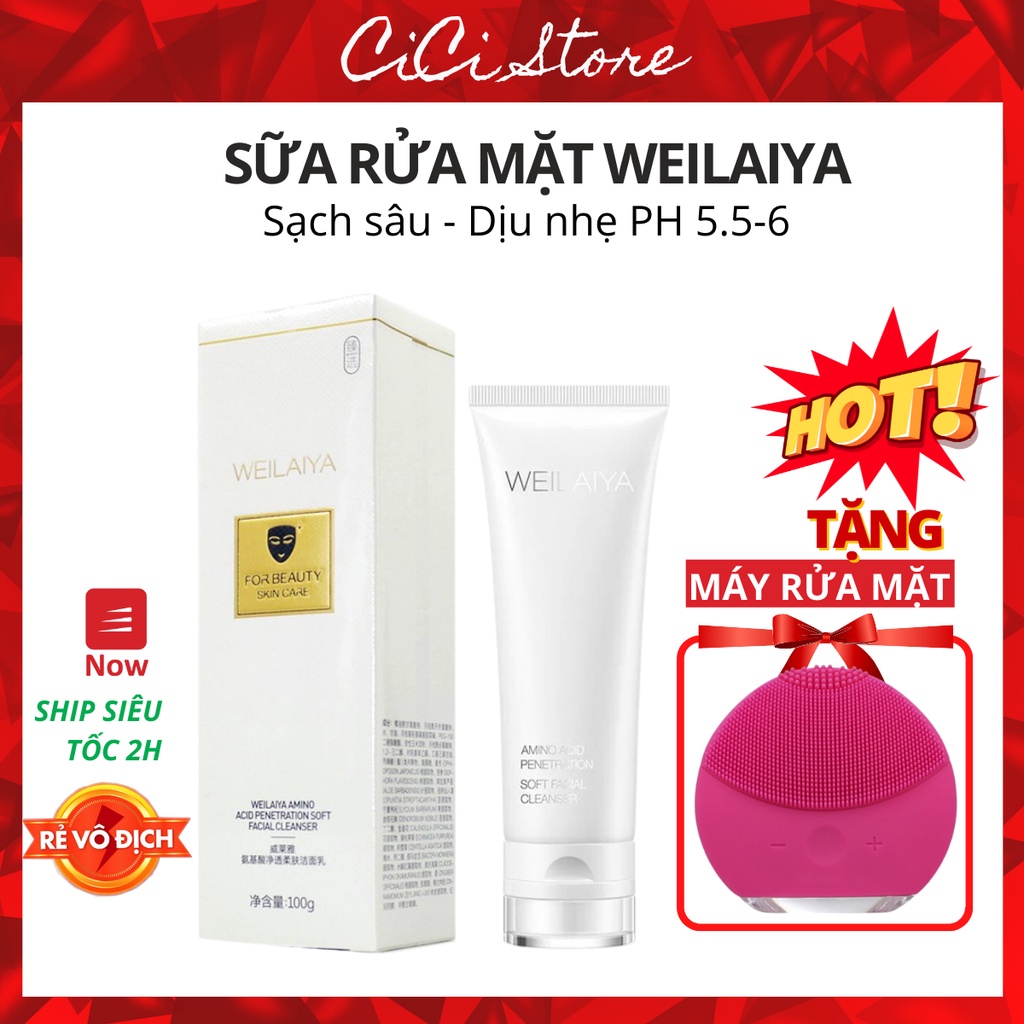 [Tặng máy rửa mặt] Sữa Rửa Mặt Weilaiya Amino Acid, PH 5,5-6 sạch sâu dịu nhẹ cho da nhạy cảm