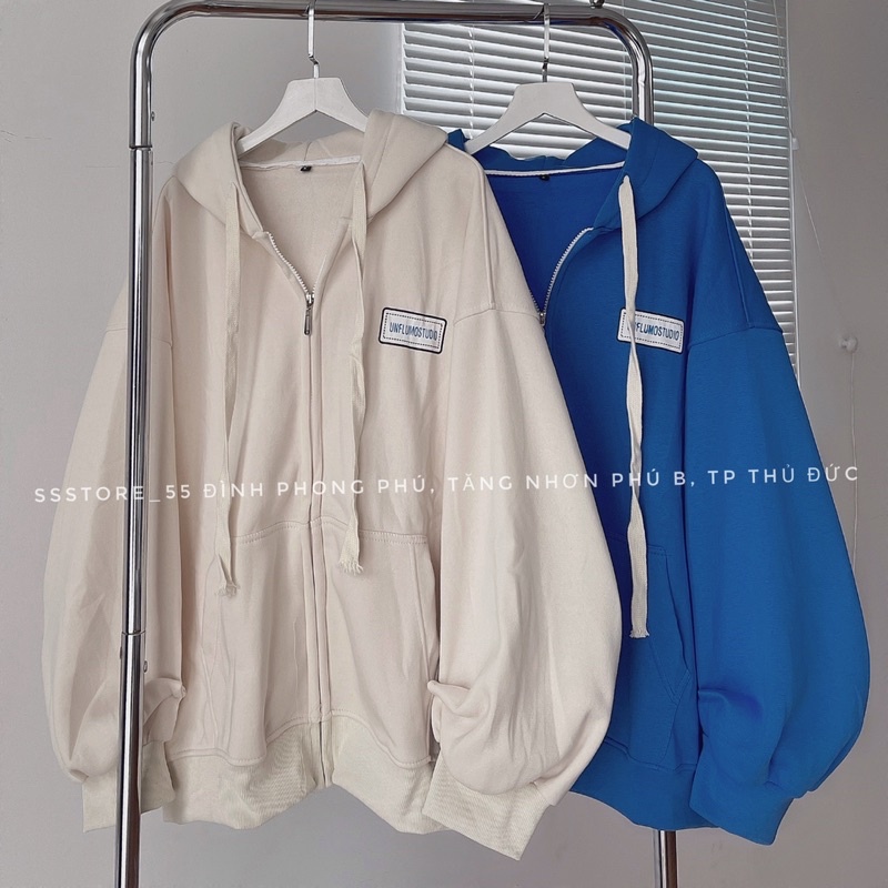 Áo khoác nỉ UNFLUMOSTUDIO 3 màu Kem + xanh +Đen form rộng unisex nam nữ