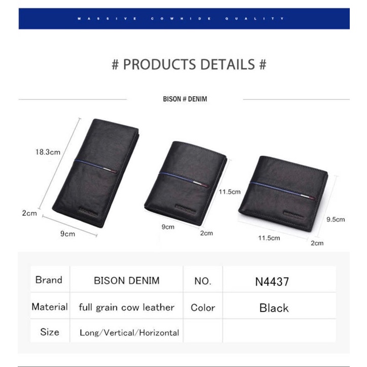 Ví nam Bison Denim N4437-2B Ví Da bò cao cấp Bảo hành 12 tháng