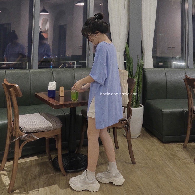 Áo phông xẻ tà unisex / áo thun dáng basic tay lỡ form rộng thun mềm thỏa mái năng động APXT