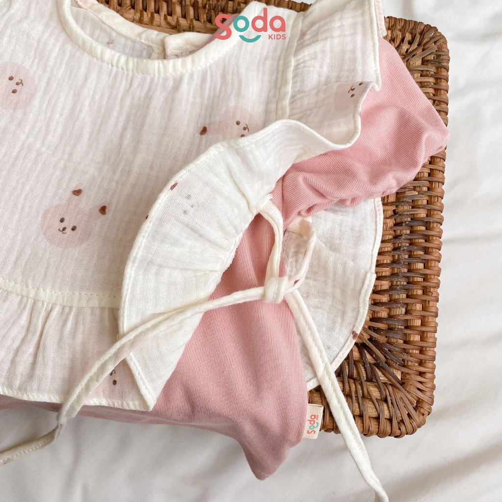 Yếm xô cho bé gái SODA KIDS viền bèo dáng tiểu thư yếm vuông buộc dây