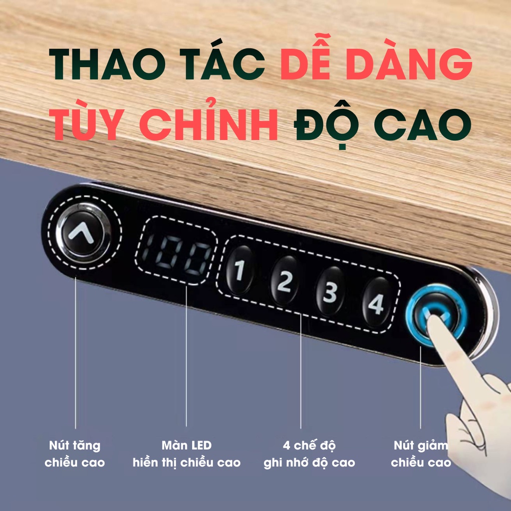 Bàn nâng hạ Ergonomic Smart Desk V2 Công Thái Học + Mặt bàn vân gỗ Sồi - Bàn nâng hạ thông minh tự động điều chỉnh điện