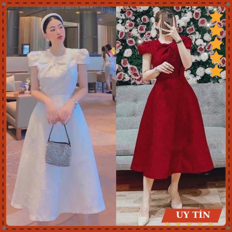 Đầm gấm tay con phối nơ sang trọng Eva_home_fashion | BigBuy360 - bigbuy360.vn