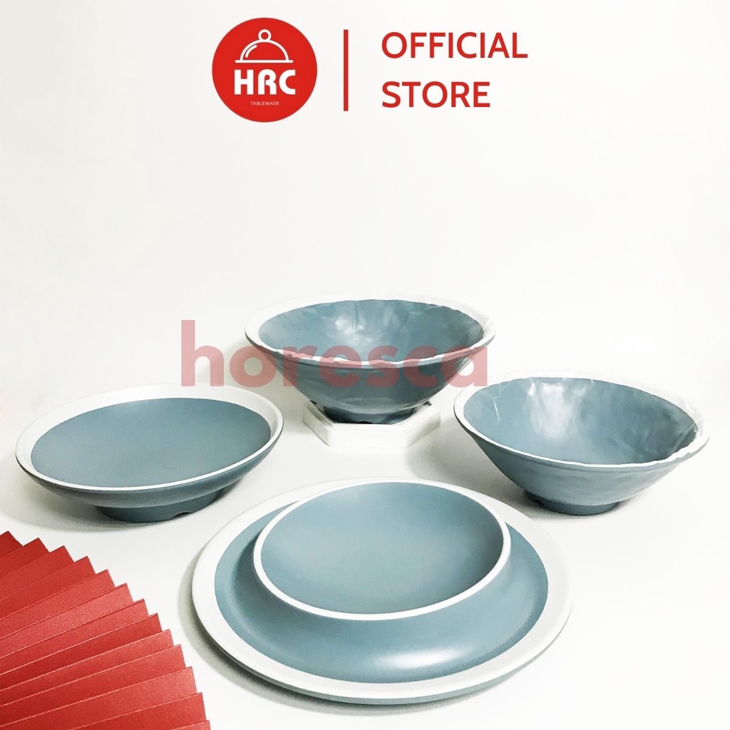 Bộ Tô Đĩa Nhựa Phíp Melamine Giả Gốm Sứ Màu Xanh Dương [SANG TRỌNG] Kiểu Dáng Độc Đáo Phong Cách Châu Âu