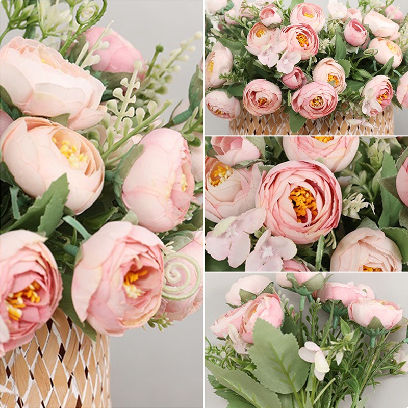 1 Bó 12 Bông Hoa Trà Giả Trang Trí Nội Thất Tiệc Cưới