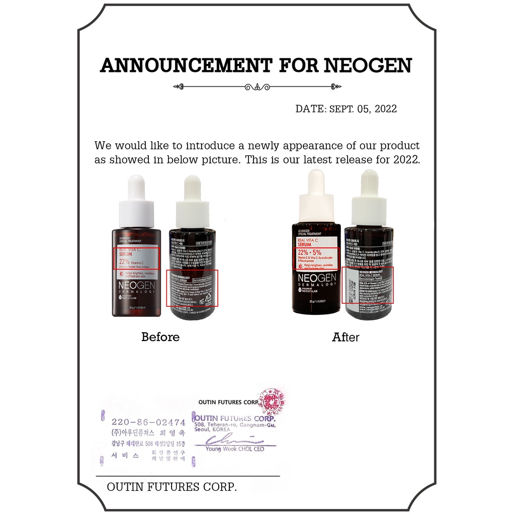 Siêu Tinh Chất Mờ Thâm Dưỡng Trắng Vitamin C SAP 22% Neogen Dermalogy Real Vita C Serum 32ml