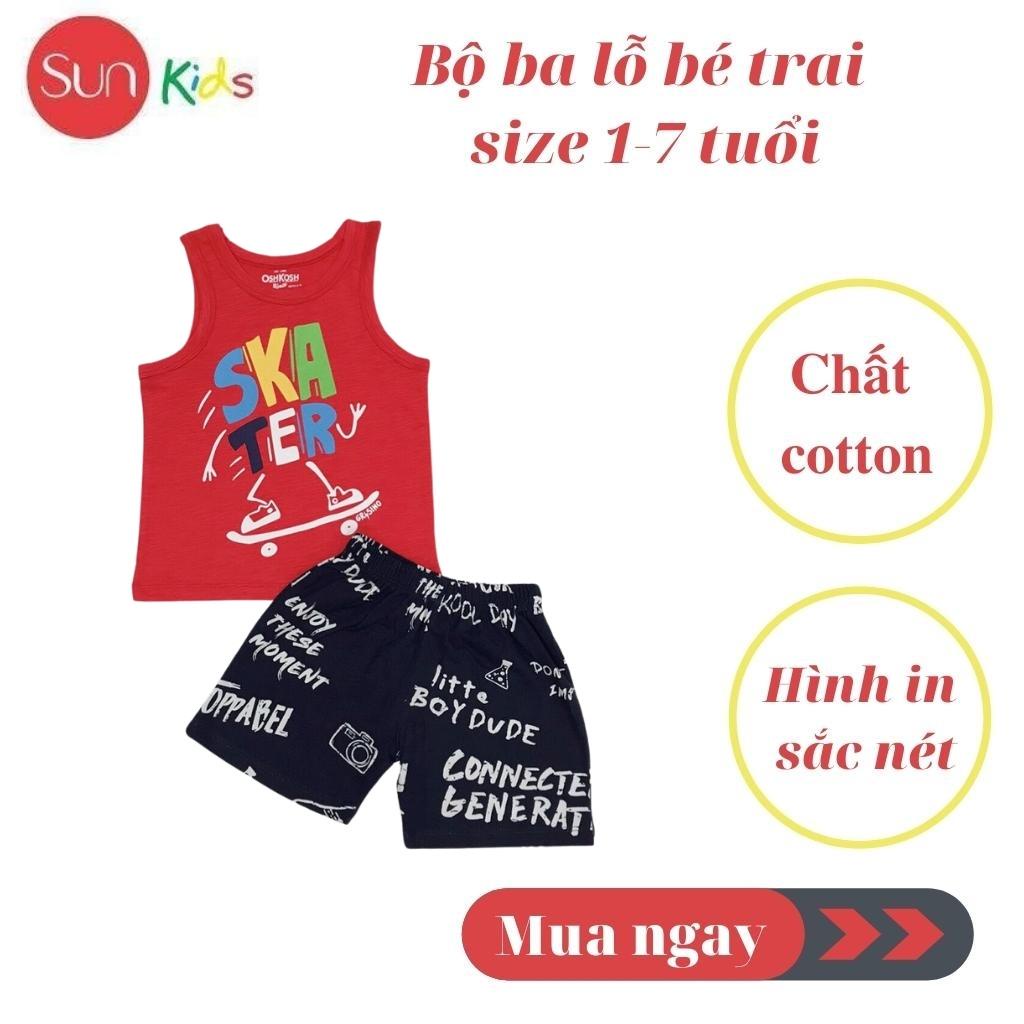 Đồ bộ bé trai, bộ ba lỗ cho bé chất thun cotton, nhiều màu, size 1-7 tuổi - SUNKIDS1