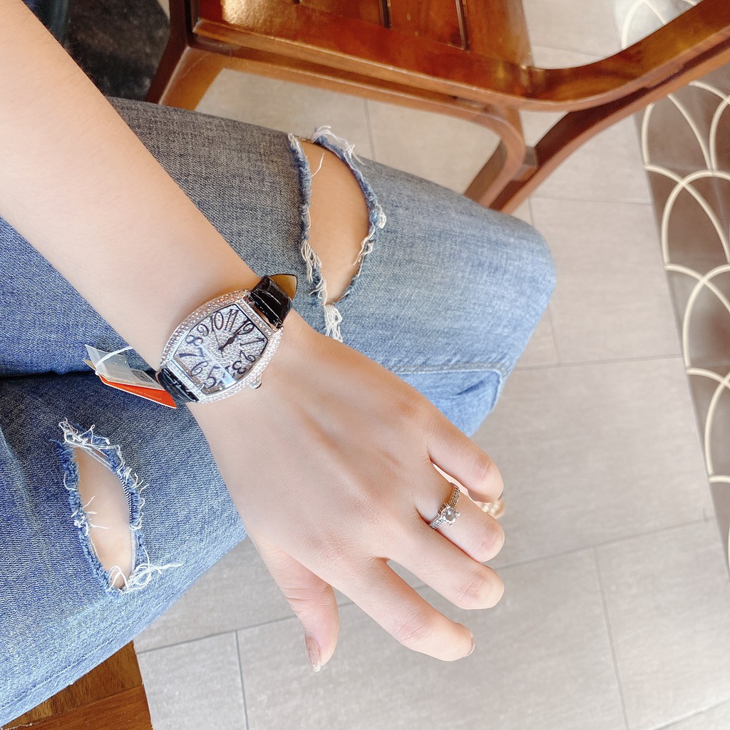 Đồng Hồ Davena Nữ Dây Da Đen 36mm Silver