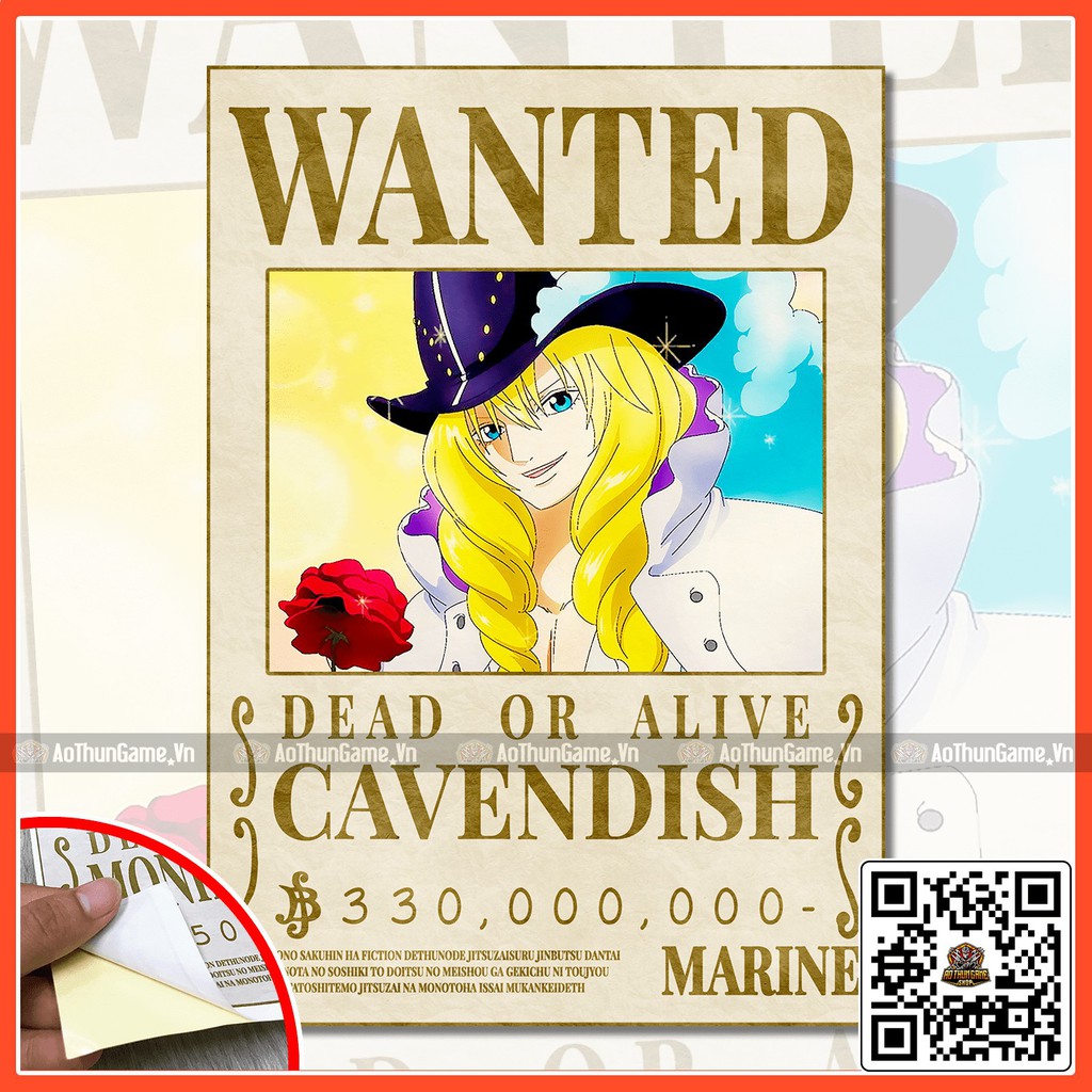 Poster One Piece Cavendish / Poster  truy nã One Piece / Hình dán tường Full HD mới nhất (Shop AoThunGameVn)