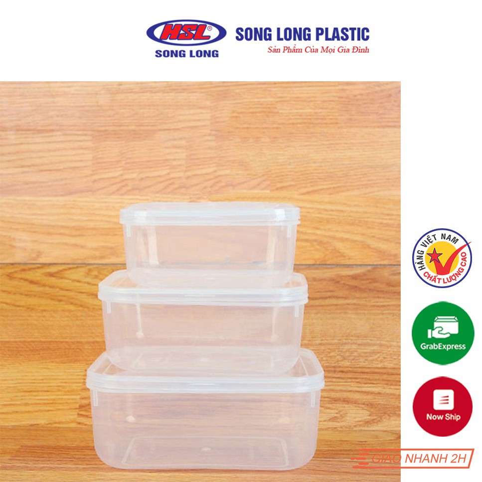 Bộ lạnh bầu 3 hộp nhựa 1650ml, 1200ml,600 ml đựng thực phẩm có nắp Song Long Plastic - 2073