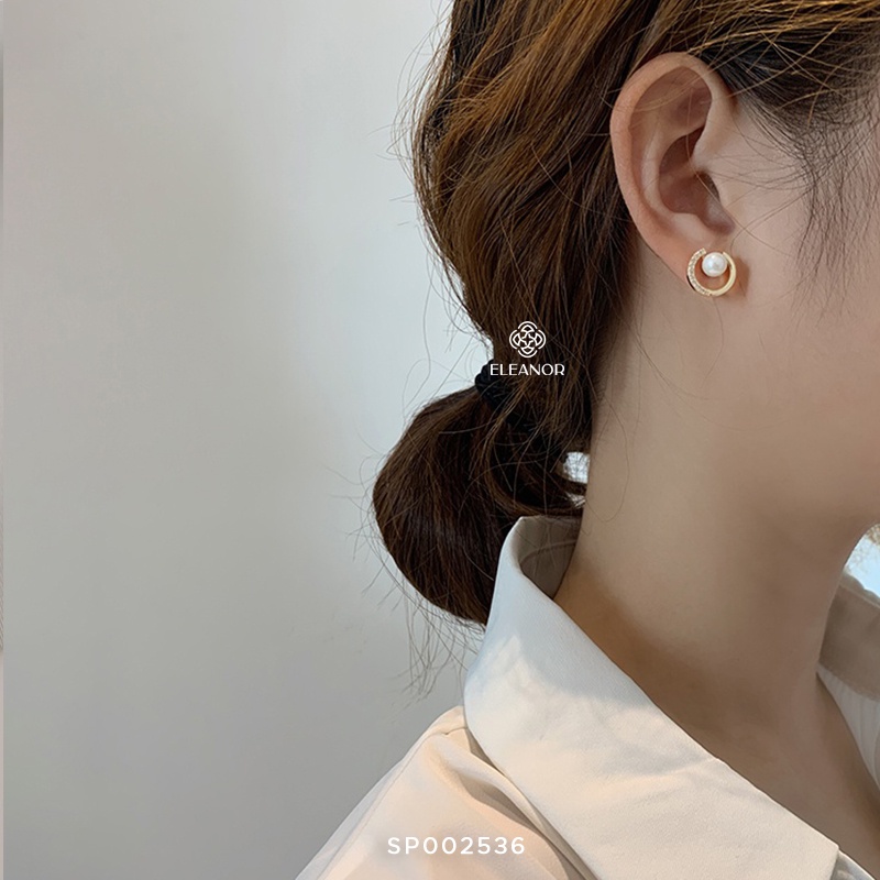 Bông tai nữ ngọc trai nhân tạo Eleanor Accessories viền hở chuôi bạc 925 phụ kiện trang sức thời trang xinh
