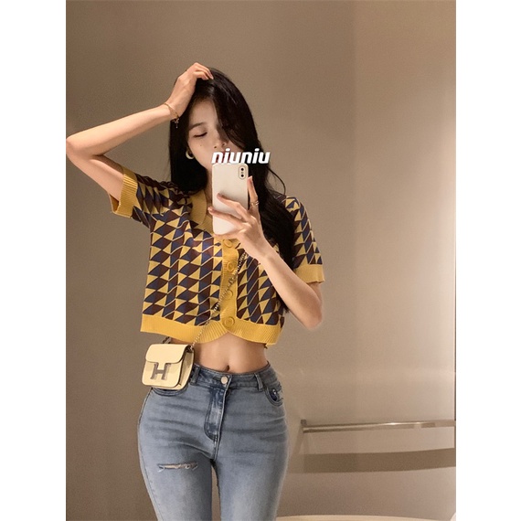 QKOOLE  Áo khoác cardigan dáng rộng có nút cài phong cách retro Hàn Quốc thời trang cho nữ