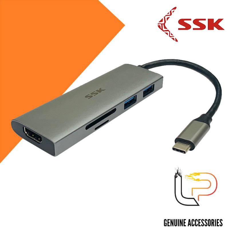 CÁP CHUYỂN TYPE-C RA 2 USB 3.0 + HDMI 4K + TF/SD SSK SC103