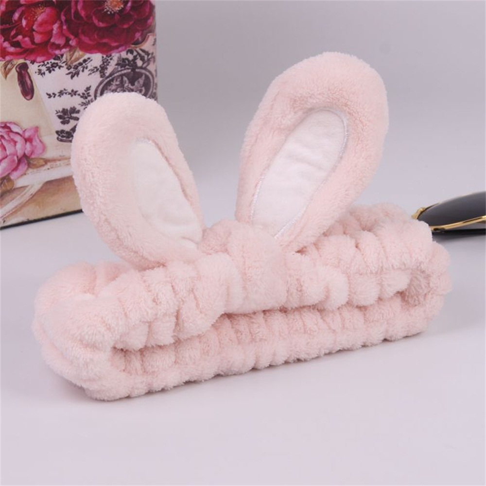 Băng đô thiết kế hình tai thỏ co giãn mềm mại hỗ trợ trang điểm tiện lợi dành cho nữ