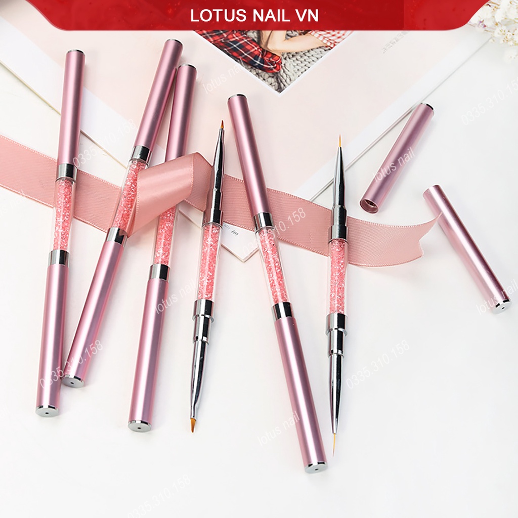 Cọ vẽ nail 2 đầu cán đá cao cấp tiện lợi lông chồn mềm mượt