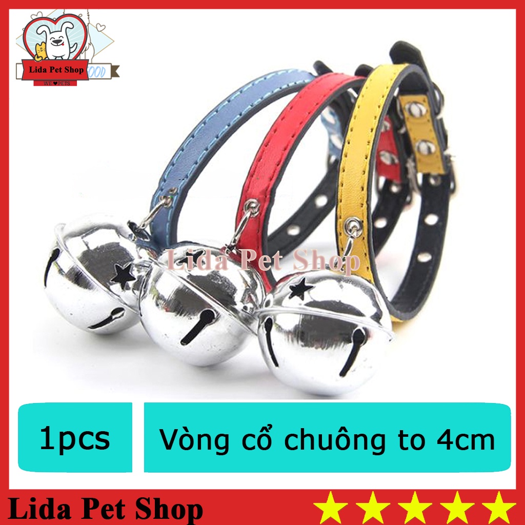 Vòng cổ chó mèo chuông to Doreamon, dây da họa tiết xương cá dễ thương - Lida Pet Sho