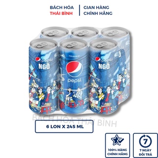 Lốc 6 lon nước ngọt có gaz Pepsi Ngõ 245ml