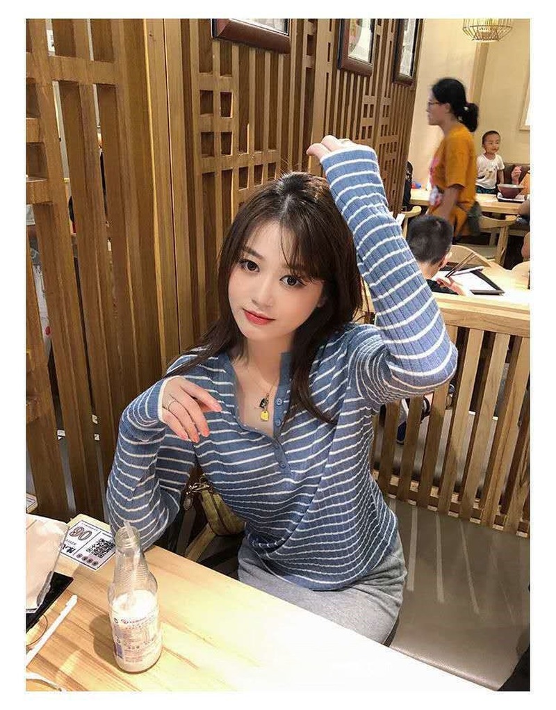 Áo dệt kim tay dài họa tiết kẻ sọc thời trang mùa thu cho nữ