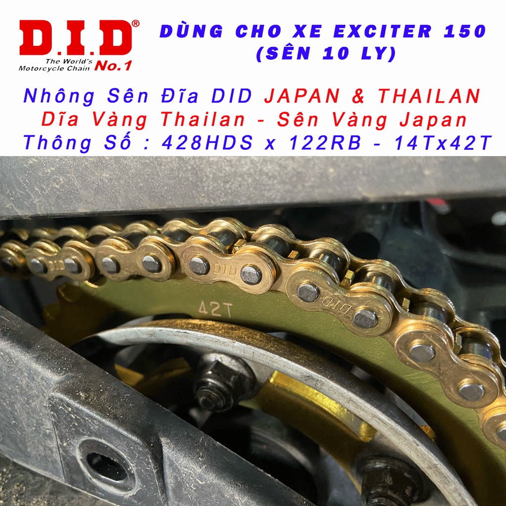 B2  Sên Vàng JP DID 428D 9 Ly - 428HD - 122L - 130L - Made in Japan DID Ya R15 V3 - FZ150 - Exciter150