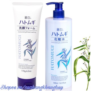 Bộ Hatomugi gồm Sữa rửa mặt 170 g và Nước cân bằng 500 ml dành cho da mặt (Nhật Bản)