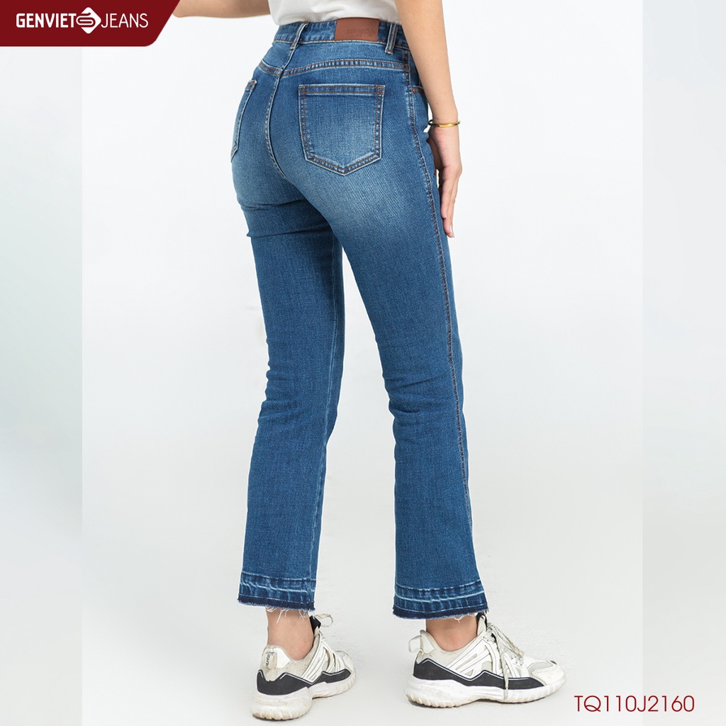 Quần Jeans Nữ Trơn Dáng Loe Vẩy Xỏa Tưa Gấu Chất Bò Mềm Cao Cấp Đôc Lạ Sang Chảnh Genviet TQ110J2160