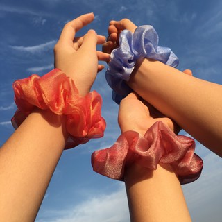 {Ảnh thật} cột tóc vải scrunchies von lụa ánh kim