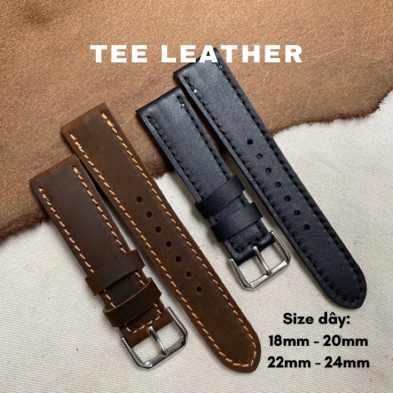 Dây đồng hồ da bò Thật size 18mm 20mm 22mm 24mm, nhiều màu - TEE LEATHER