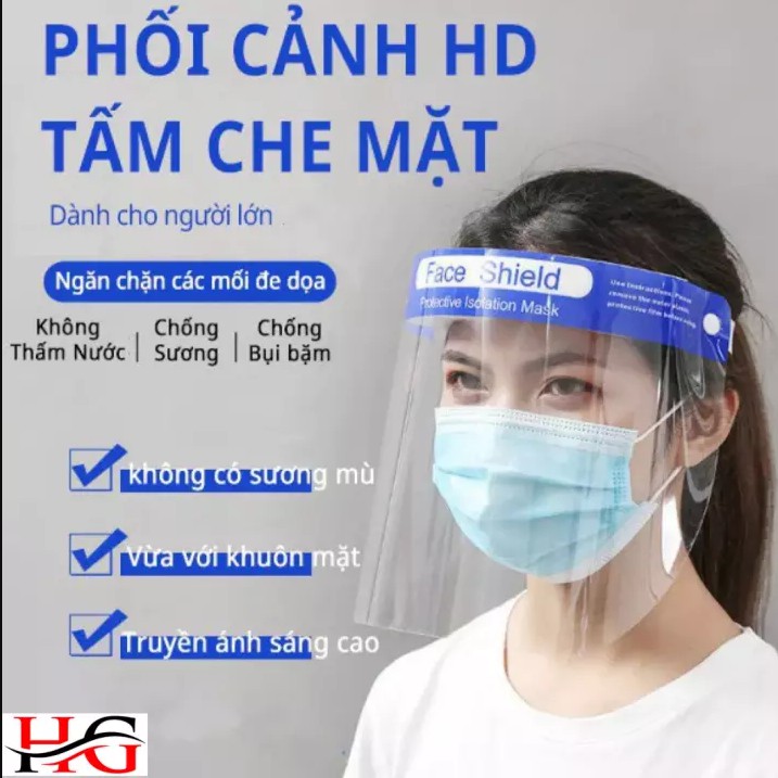 tấm chắn giọt bắn trong suốt Face Shield Mask, Kính Chắn Giọt Bắn nhựa PET Phòng Chống Bụi Và Vi Khuẩn