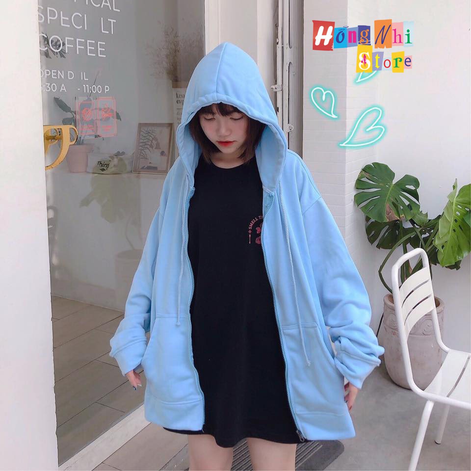 Áo Khoác Hoodie Zip Trơn Oversize Ulzzang Unisex Hoodie Dây Kéo Dáng Rộng - MM