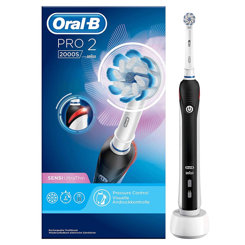 Bàn Chải Điện Oral-B Pro 2000S Sensi UltraThin - Made in Germany - Bảo hành 12 tháng