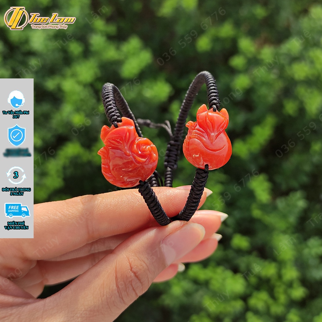 Vòng tay may mắn nữ bện mặt hồ ly chúa màu đỏ cam hợp mệnh hỏa thổ phụ trợ tình duyên - Tuệ Lâm