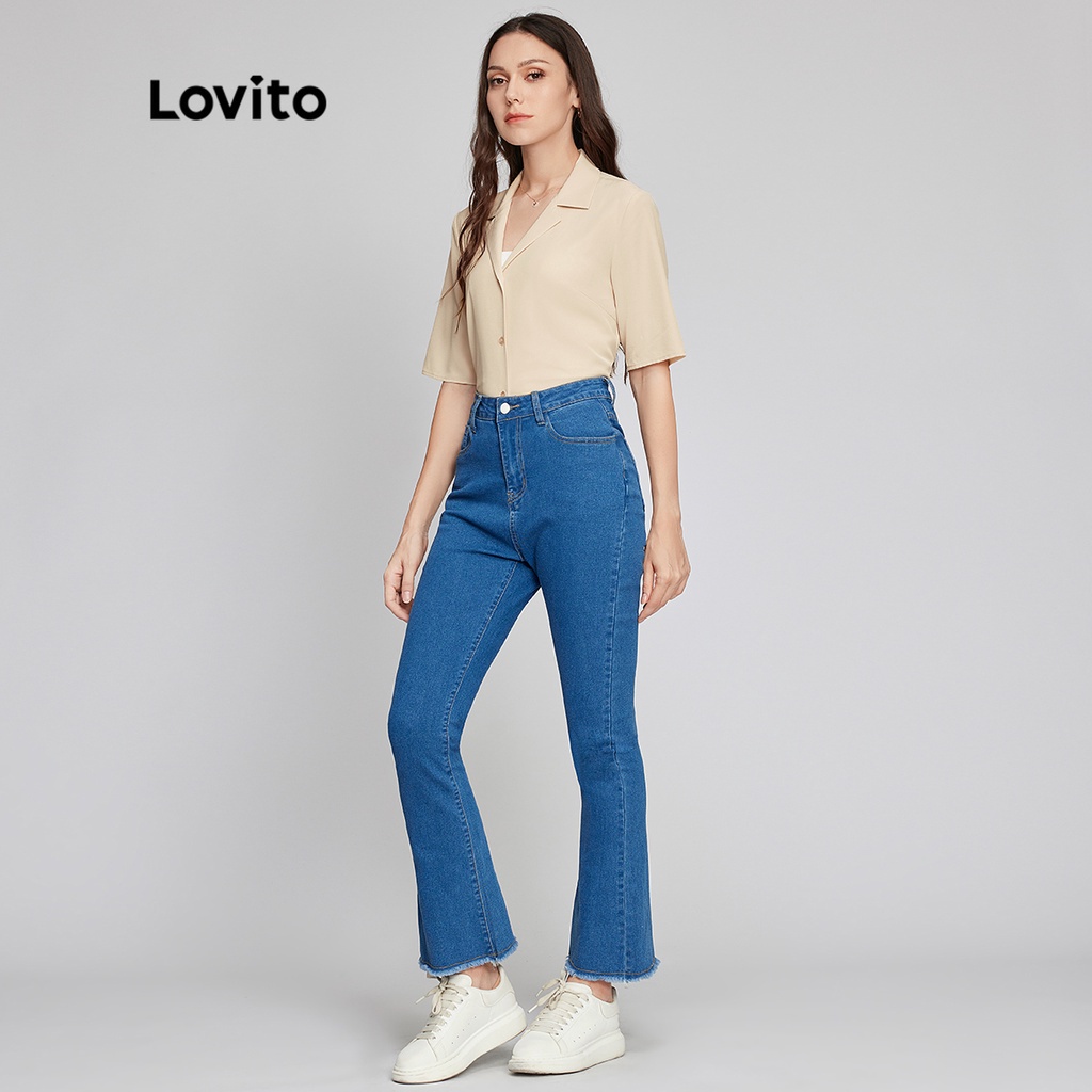 Áo kiểu Lovito đính nút phía trước cổ bẻ màu trơn sang trọng L23LD013 (màu mơ)