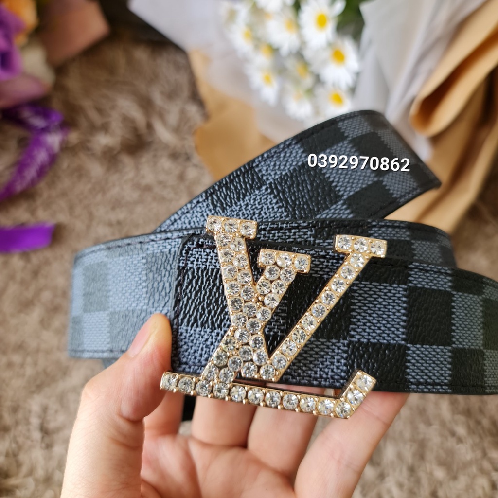 Thắt lưng nam LV, dây lưng nam cao cấp, mặt kim loại nguyên khối đính đá trẻ trung lịch lãm trẻ trung, mẫu mới nhất 2022