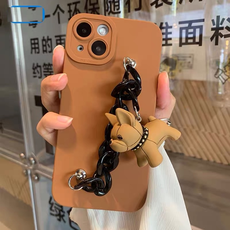 Ốp điện thoại phối chú chó nâu và dây xích thích hợp cho Iphone 13 Pro Max 12 Pro Max 11 Pro Max Xs Max Xr X 7plus