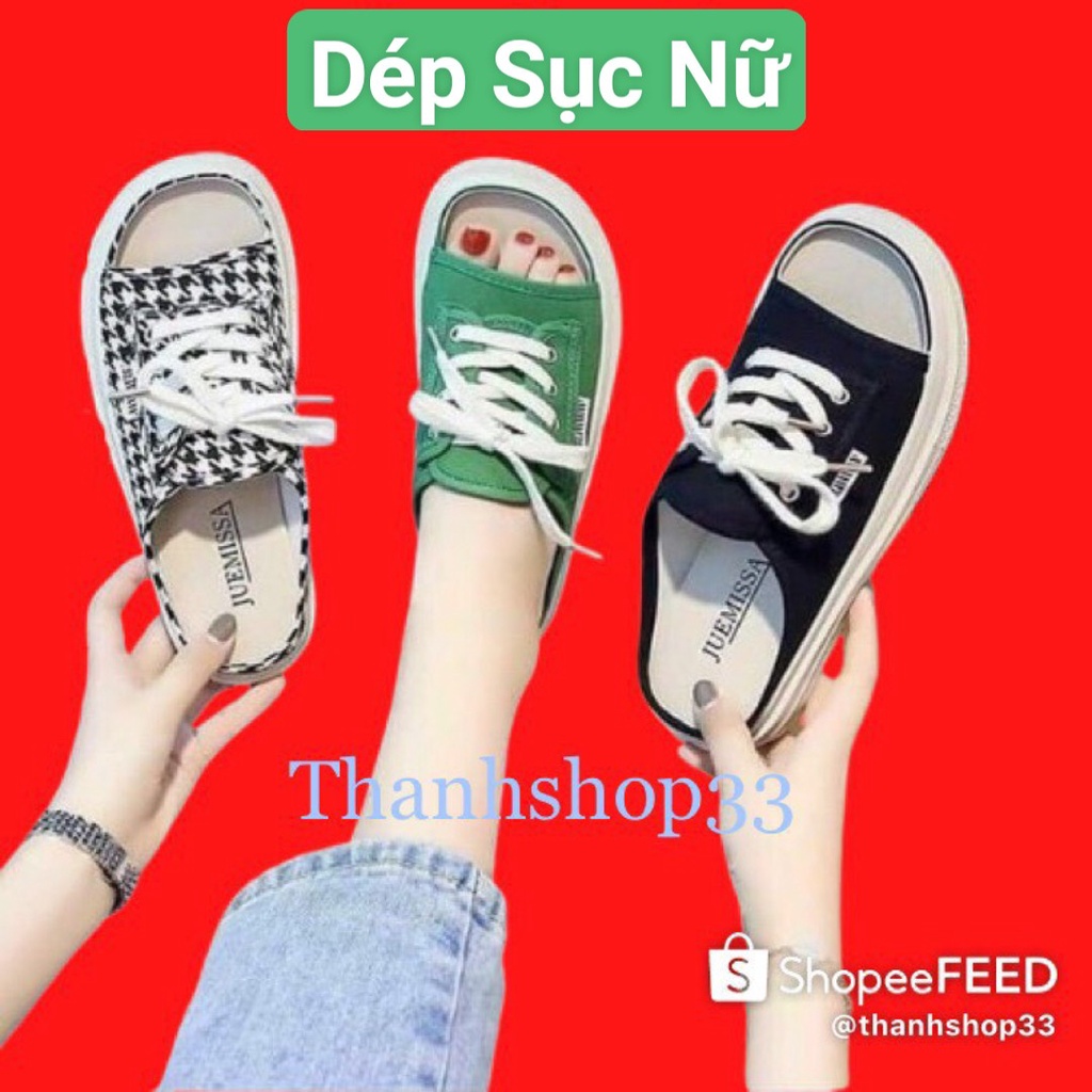 Xả Kho ) Dép Sục Nữ Kiểu Dáng Buộc Dây - Giày Đạp Gót Hở Mũi - Quai Canvas Cute Mới Nhất