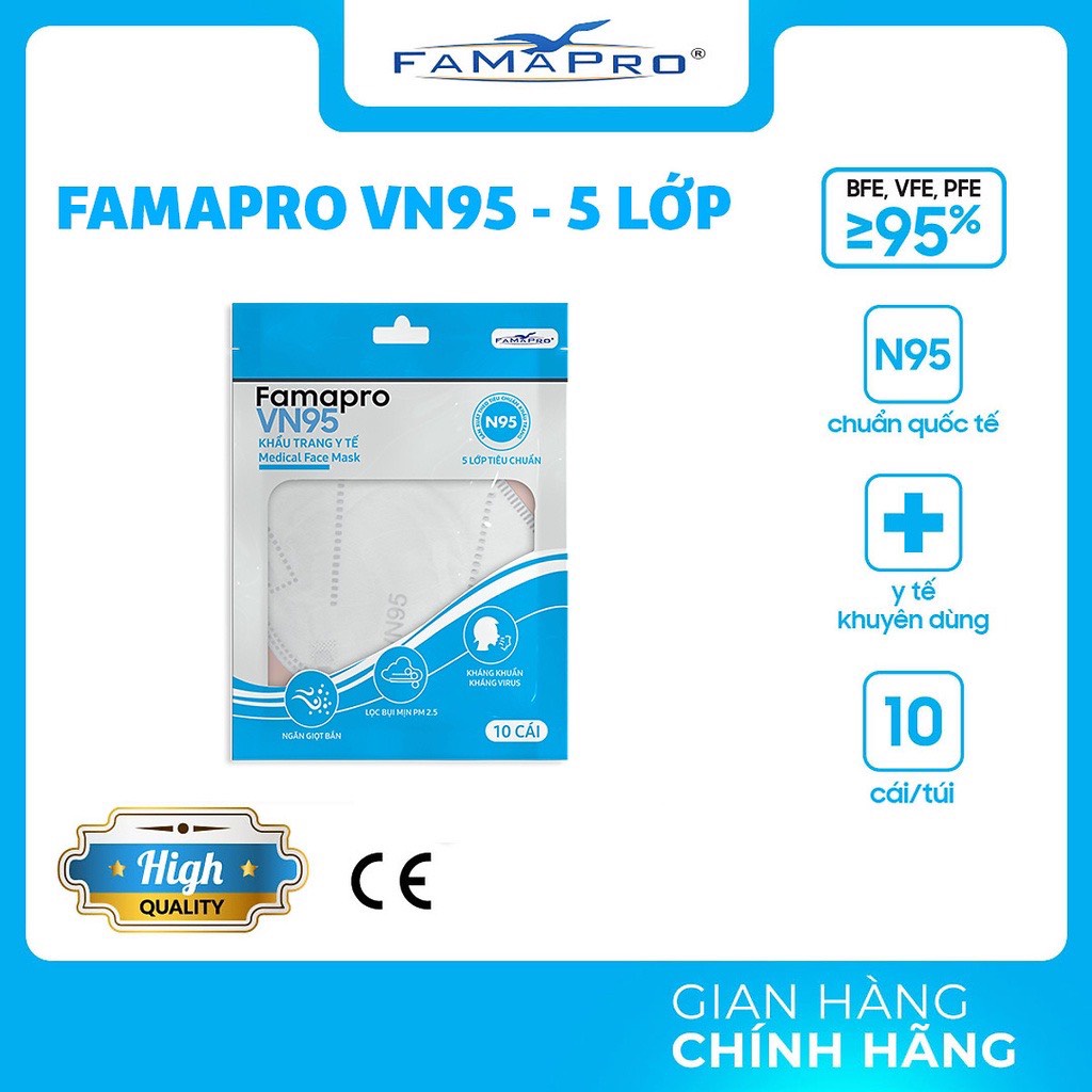 Khẩu trang y tế NAM ANH kháng khuẩn 5 lớp FAMAPRO VN95 dạng TÚI