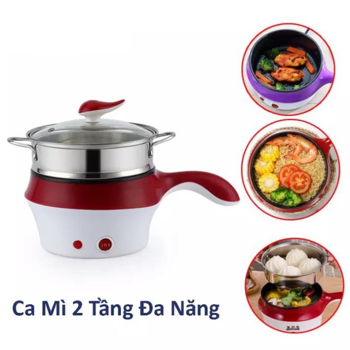 [ giảm giá sốc ] Nồi Lẩu Mini, Ca Nấu Mì 2 Tầng Mini Tặng Kèm Vỉ Hấp Đa Năng, Chiên, Hấp, Lẩu, Rán Tiện Dụng