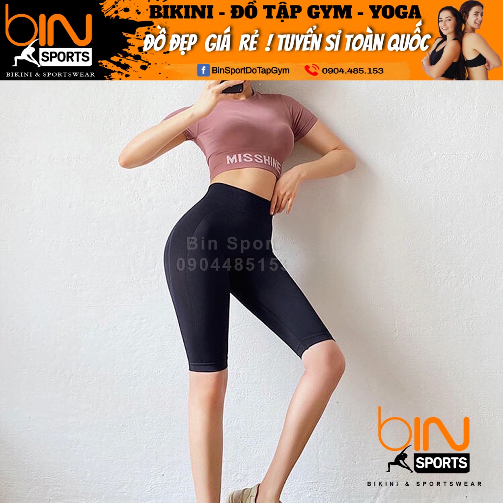 Quần đùi ngố cạp cao misshine dệt kim tập thể thao gym yoga Bin Sport Q036