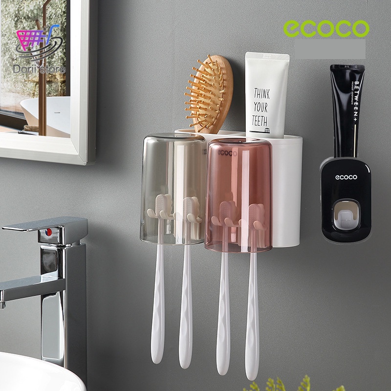Bộ Nhả Kem Đánh Răng Tự Động ECOCO, Hộp Đựng Bàn Chải Đánh Răng, Kệ Để Đồ Phòng Tắm Cao Cấp- Dorii Store