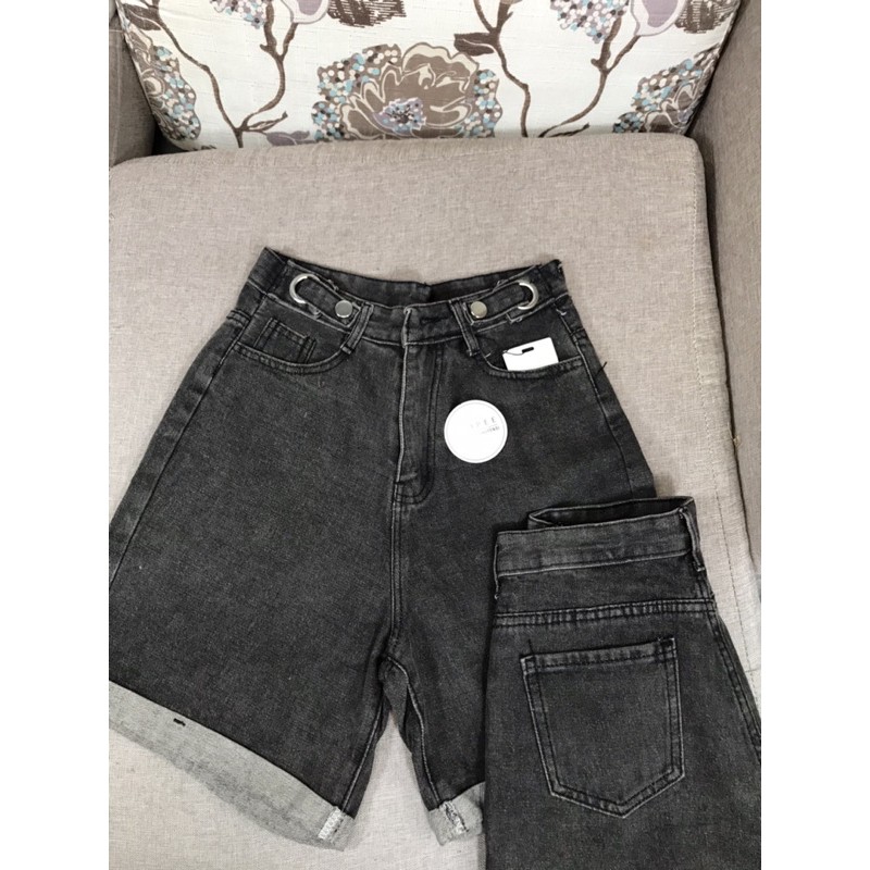 Quần short nữ haiquang Quần short jean nữ cạp cao màu xám đai khuyên -Mã Short HQ02 | BigBuy360 - bigbuy360.vn