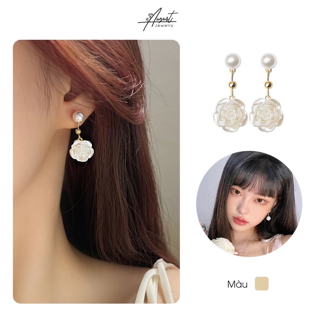 [Augustcloth | AugustJewelry] Bông tai/ Hoa tai 1 bông hoa hồng trắng có đính hạt