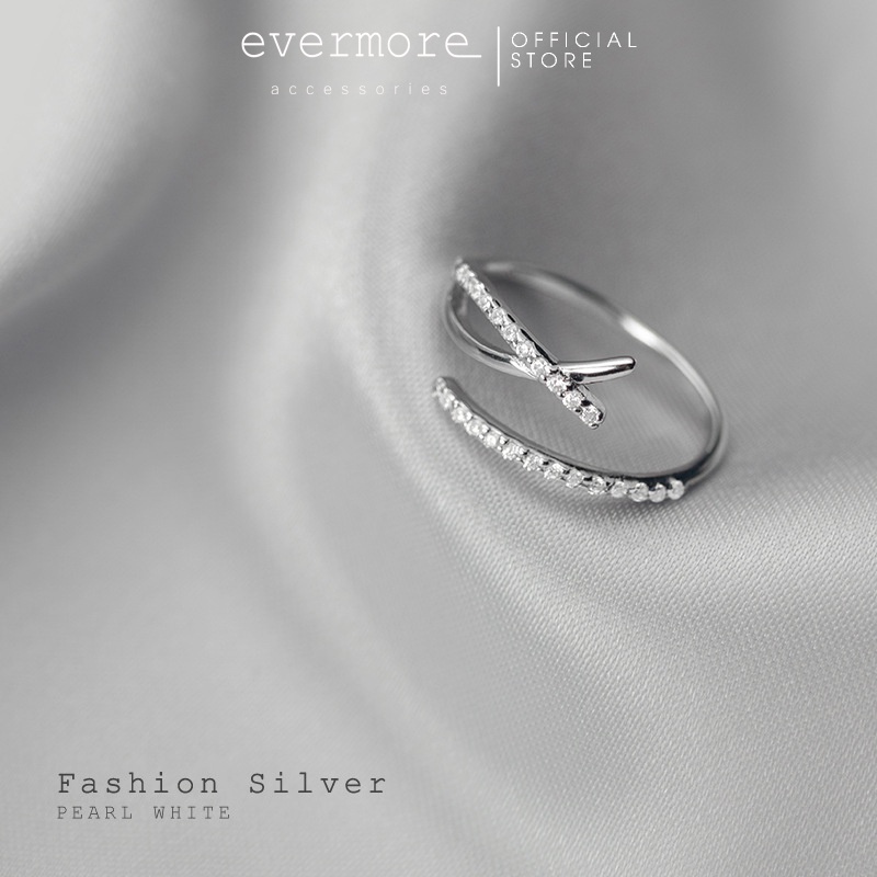 Nhẫn bạc đính đá EVERMORE, nhẫn bạc chữ X đính đá thanh lịch, minimalism - N020
