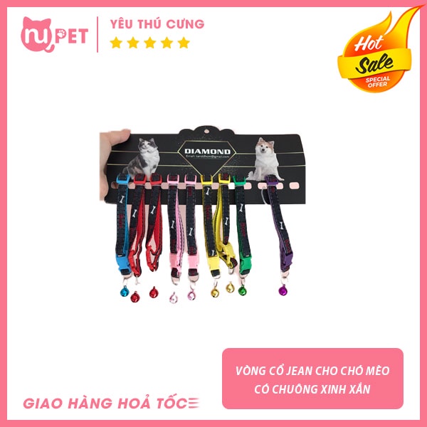 Vòng cổ jean có chuông cho chó mèo Nupet xinh xắn dễ thương | Phụ kiện vòng cổ xinh cho thú cưng