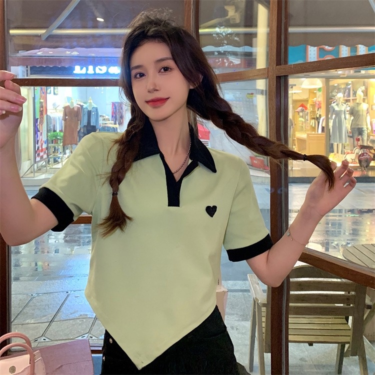 【ZHELIHANGFEI】 Áo Thun POLO Dệt Kim Ngắn Tay Phối Màu Tương Phản Cá Tính